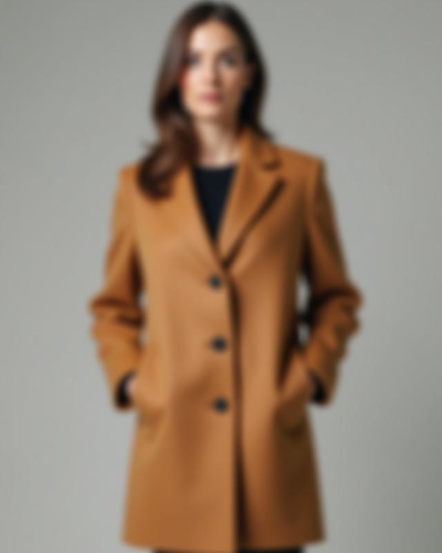 Tailored wool blend coat in camel