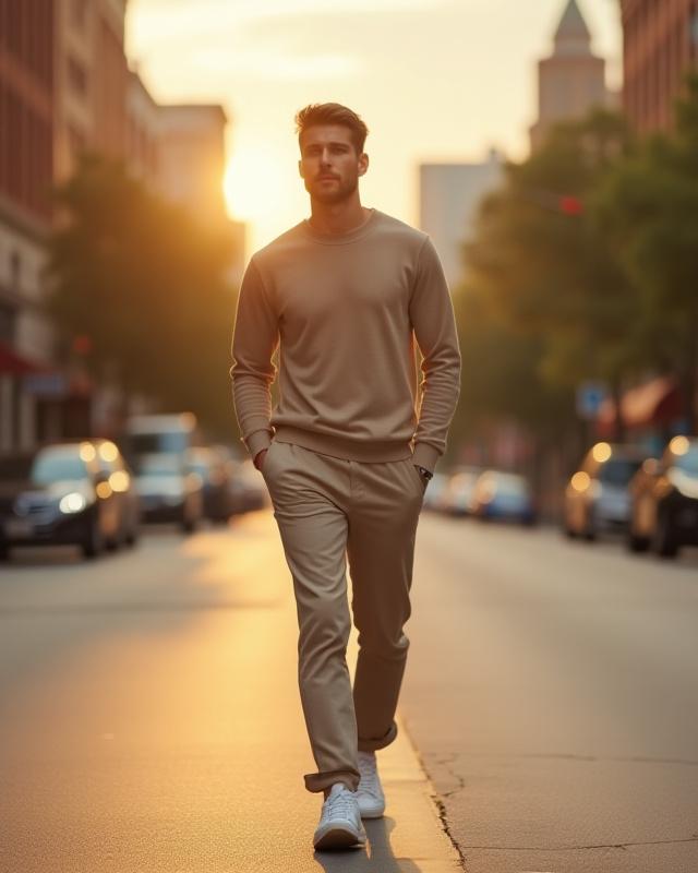 Weekend Casual look featuring neutral tones and relaxed textures