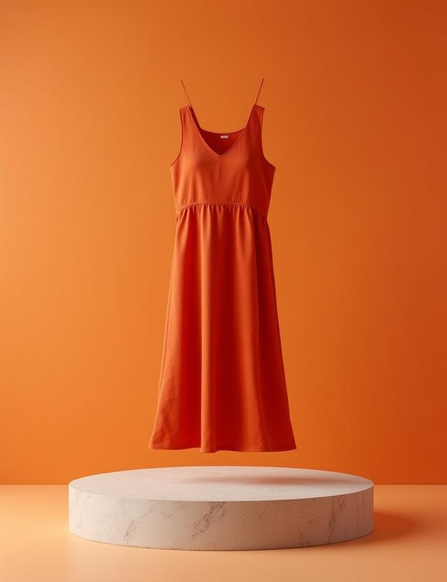 Organic Cotton Midi Dress in Terracotta